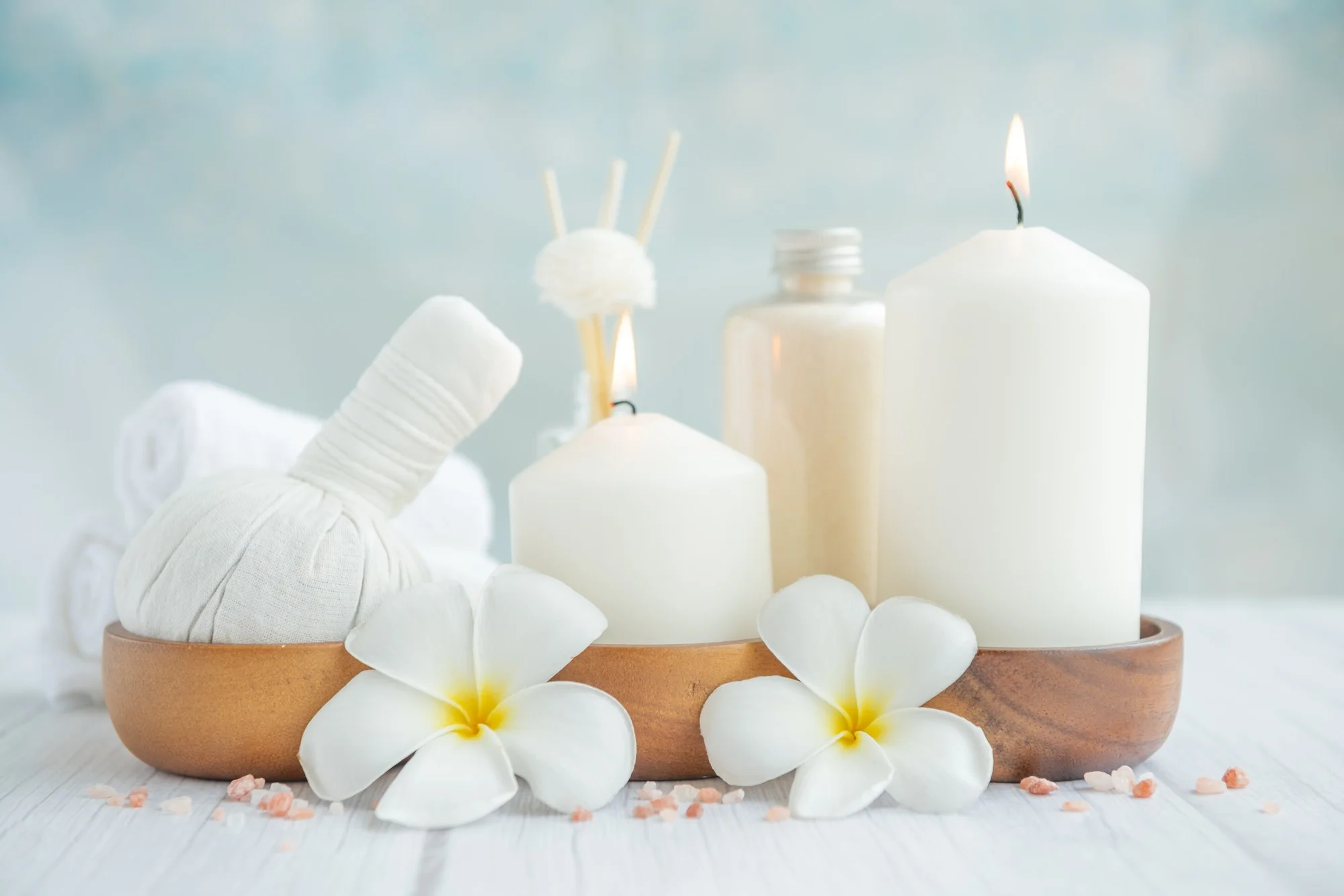 Calm massage table and natural spa setting